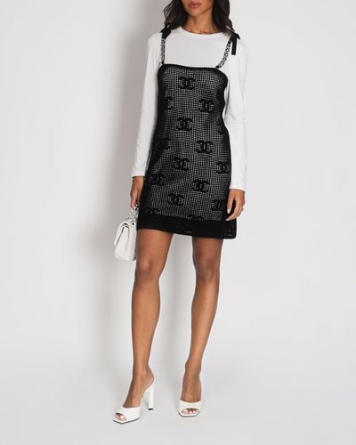 Chanel Mini Knitted Dress Witht-shirt And Crystal Logo Embellishments - Black
