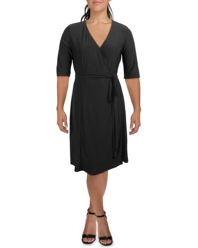 Kiyonna Plus Knit Knee-length Wrap Dress - Black