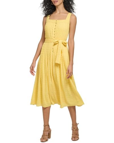 DKNY Crinkled Sleeveless Fit & Flare Dress - Yellow