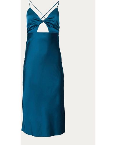 Endless Blu. Open-back Cutout Satin Midi Dress - Blue