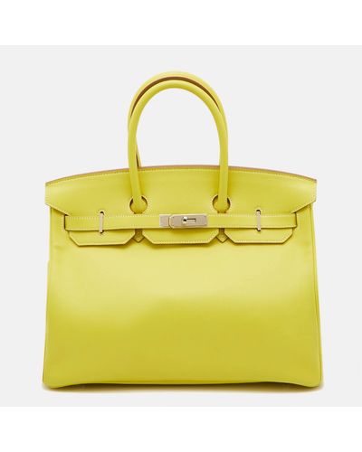 Hermès Lime Swift Leather Palladium Finish Birkin 35 Bag - Yellow