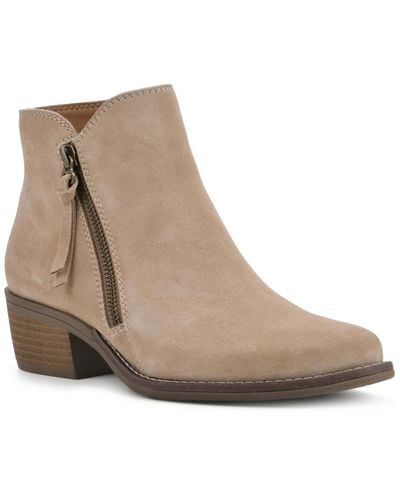 White Mountain Altos Suede Block Heel Ankle Boots - Natural