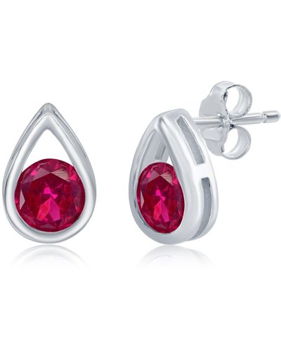 Simona Sterling Silver Pearshaped Earrings W/round 'july Birthstone' Studs - Ruby - Red