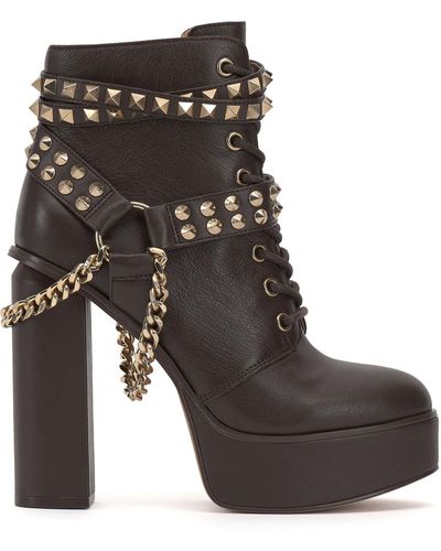 Jessica Simpson Lannoli Leather Studded Block Heels - Black
