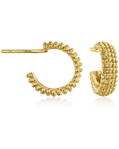 Ross-Simons Italian 14kt Gold Beaded huggie Hoop Earrings - Metallic