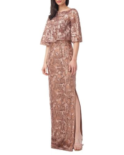 JS Collections Evalina Metallic Long Evening Dress - Multicolor