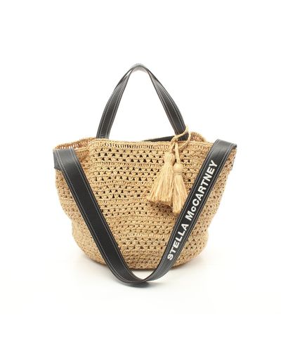 Stella McCartney Basket Bag Shoulder Bag Raffia Fake Leather Beige 2way - Metallic