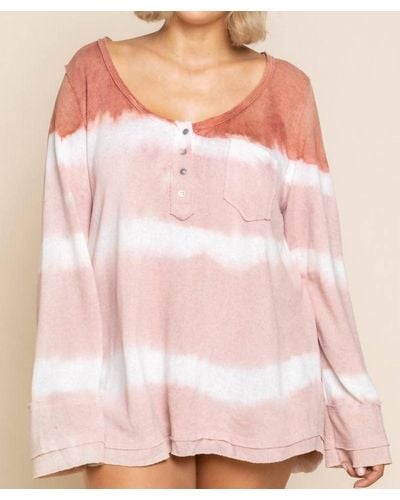 Pol Stripe Tie Dye Plus Sweater - Pink