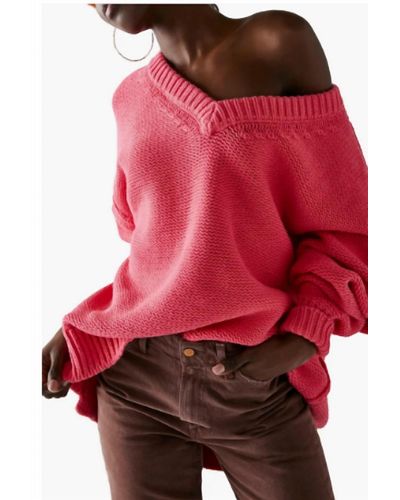 Free People Ali V Neck Sweater - Red