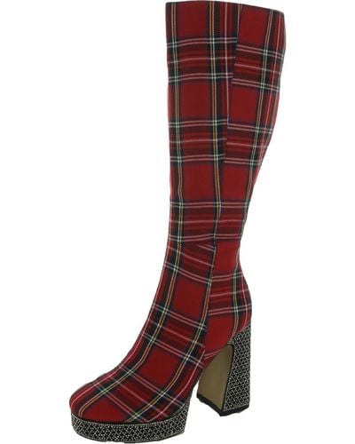 Betsey Johnson Valeria Plaid Rhinestone Knee-high Boots - Red