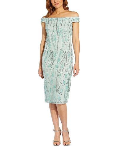 Adrianna Papell Petites Sequined Knee-length Cocktail And Party Dress - Green