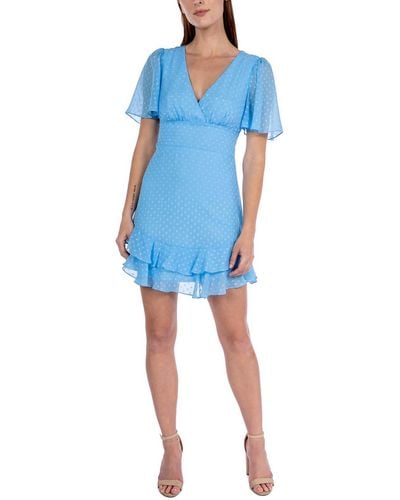 B Darlin Juniors Ruffled V-neck Mini Dress - Blue