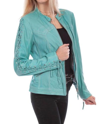 Scully Leather Laced Sleeve Jacket - Blue