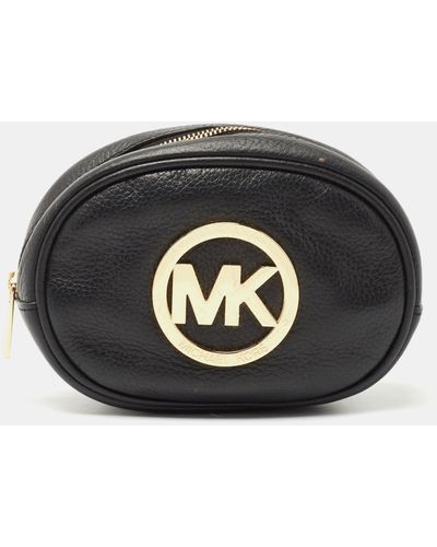 Michael Kors Leather Fulton Cosmetic Pouch - Black