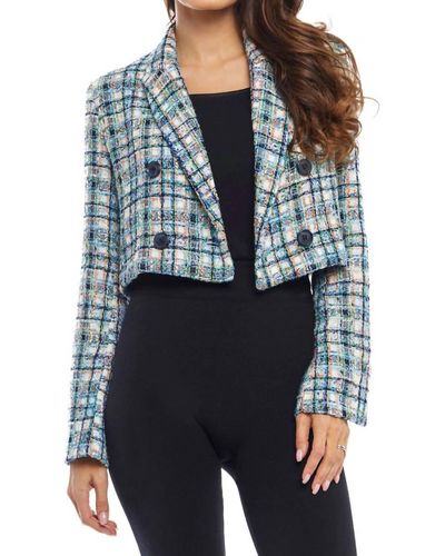 Adore Tweed Crop Double Breasted Jacket - Blue