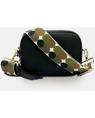 Apatchy London Black Leather Crossbody Bag With Khaki Pills Strap