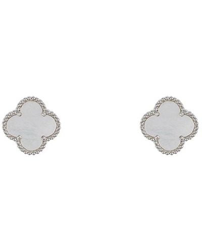 Adornia Quatrefoil Mother Of Pearl Clover Stud Earrings Silver - White