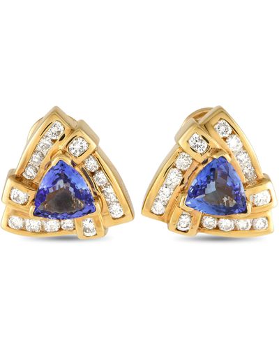 Non-Branded Lb Exclusive 14k Yellow Diamond And Tanzanite Earrings Mf06-012424 - Blue