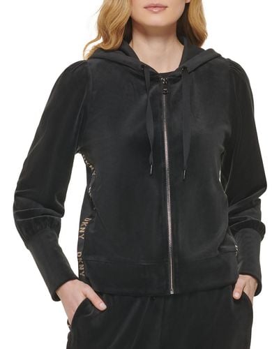DKNY Velour Long Sleeves Zip Hoodie - Black