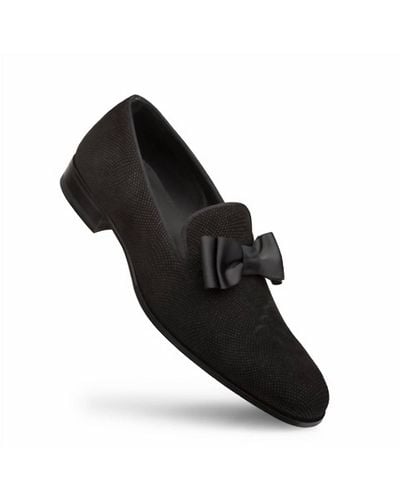 Mezlan Glass Suede Leather Loafers In Black