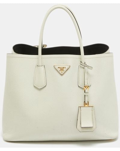 Prada Offsaffiano Cuir Leather Double Handle Open Tote - Natural