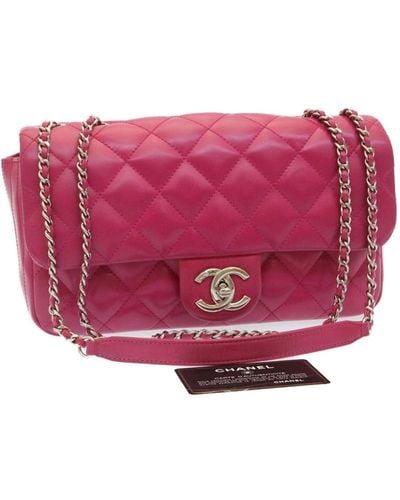 Chanel Matelasse Coco Rain Double Chain Shoulder Bag Lamb Skin Auth 29191a - Red