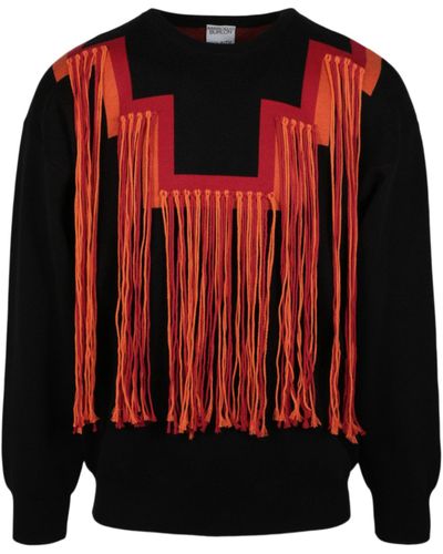 Marcelo Burlon Fringe Rural Cross Knit Sweater - Black