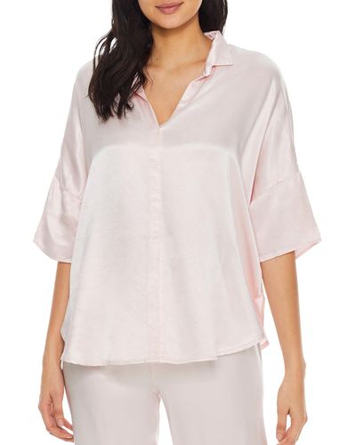 PJ Harlow Fran Satin Notch Collar Pajama Top - White