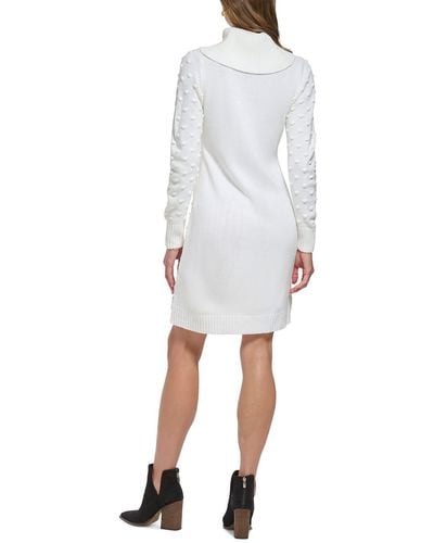 Jessica Howard Petites Puff-texture Mini Sweaterdress - White