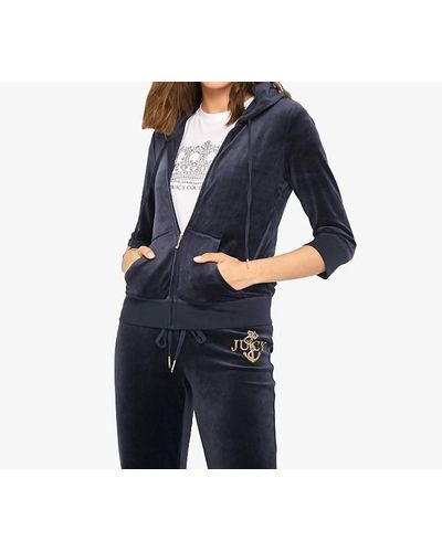 Juicy Couture Regal Anchor Velour Robertson Hoodie Jacket In Navy - Blue