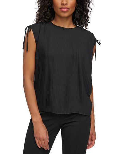 DKNY Pleated Polyester Blouse - Black