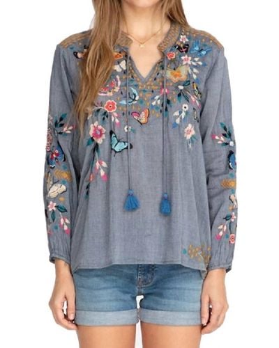 Johnny Was Mariposa Effortless Peasant Blouse - Blue