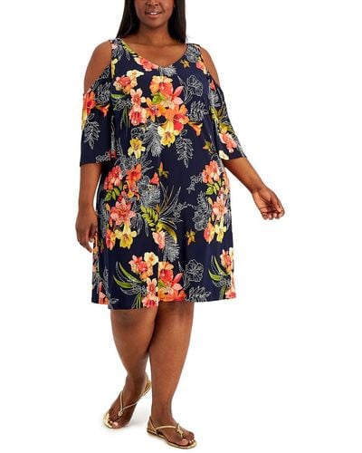 Connected Apparel Plus Printed Midi Fit & Flare Dress - Multicolor