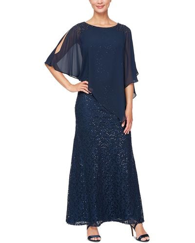 SLNY Chiffon-overlay Maxi Evening Dress - Blue