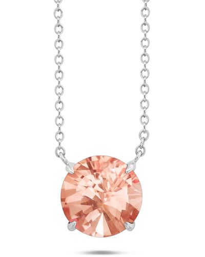 Nicole Miller Sterling Silver Gemstone Round Solitaire Pendant Necklace On 18 Inch Adjustable Chain - Pink
