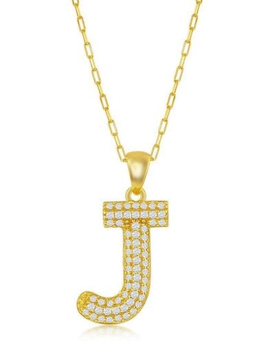 Simona Sterilng Silver Micro Pave Cz '' Block Initial W/ Paperclip Chain - Gold Plated - Metallic