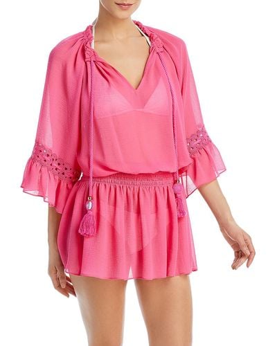 Ramy Brook Raquel Tassel Crinkled Cover-up - Pink