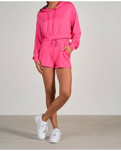Elan Cheri Long Sleeve Hoodie Crop Top - Pink