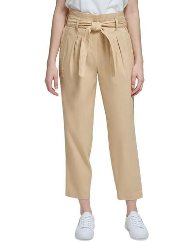 Calvin Klein Linen High Waist Cropped Pants - Natural
