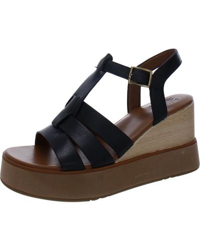 Naturalizer Barrett Leather Wedge Platform Sandals - Black