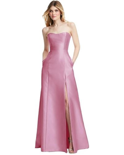Alfred Sung Strapless A-line Satin Gown With Modern Bow Detail - Purple