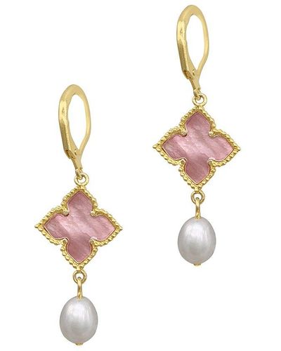 Adornia Floral And Pearl Drop Earrings Mother Of Pearl Gold - Pink