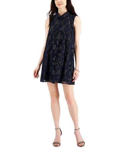 Connected Apparel Petites Metallic Mini Cocktail And Party Dress - Black