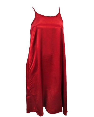 PJ Harlow Ruby Satin Knee Length Gown With Spaghetti Straps & Gathe Back - Red