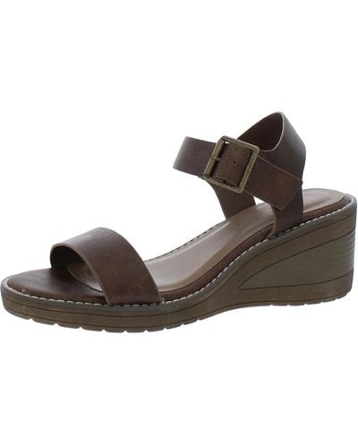 Bullboxer Dalia Faux Leather Ankle Strap Wedge Sandals - Brown