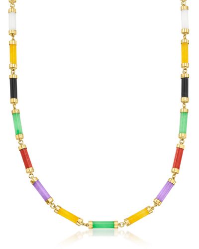 Ross-Simons Multicolored Jade Cylinder-link Necklace - Yellow