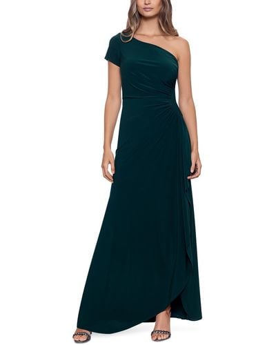 Betsy & Adam One Shoulder Ruched Evening Dress - Green