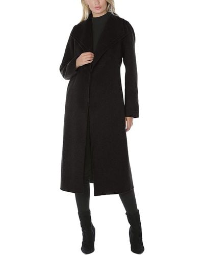 T Tahari Tahari Double Layered Collar Wool Long Coat - Black