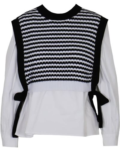 Lucy Paris Billie Mixed Sweater In Black And White