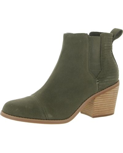 TOMS Everly Pull On Block Heel Ankle Boots - Green